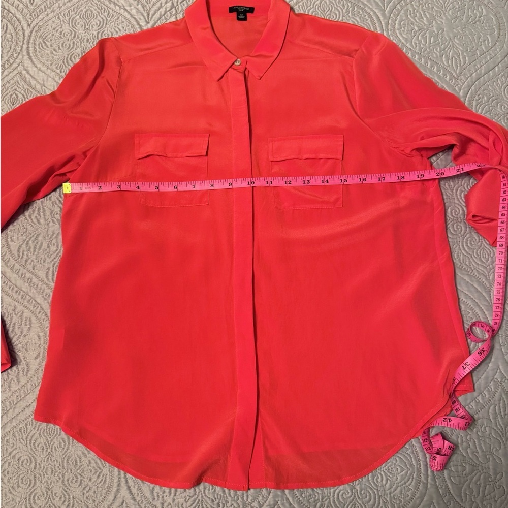Ann Taylor Vibrant Orange Button-Down Silk Shirt size 12 - Picture 11 of 11